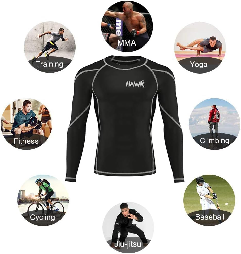 Mens Compression Shirts Base Layer Athletic Gym MMA BJJ Rash Guard No Gi Full Long Sleeve Rashguard Shirt for Men