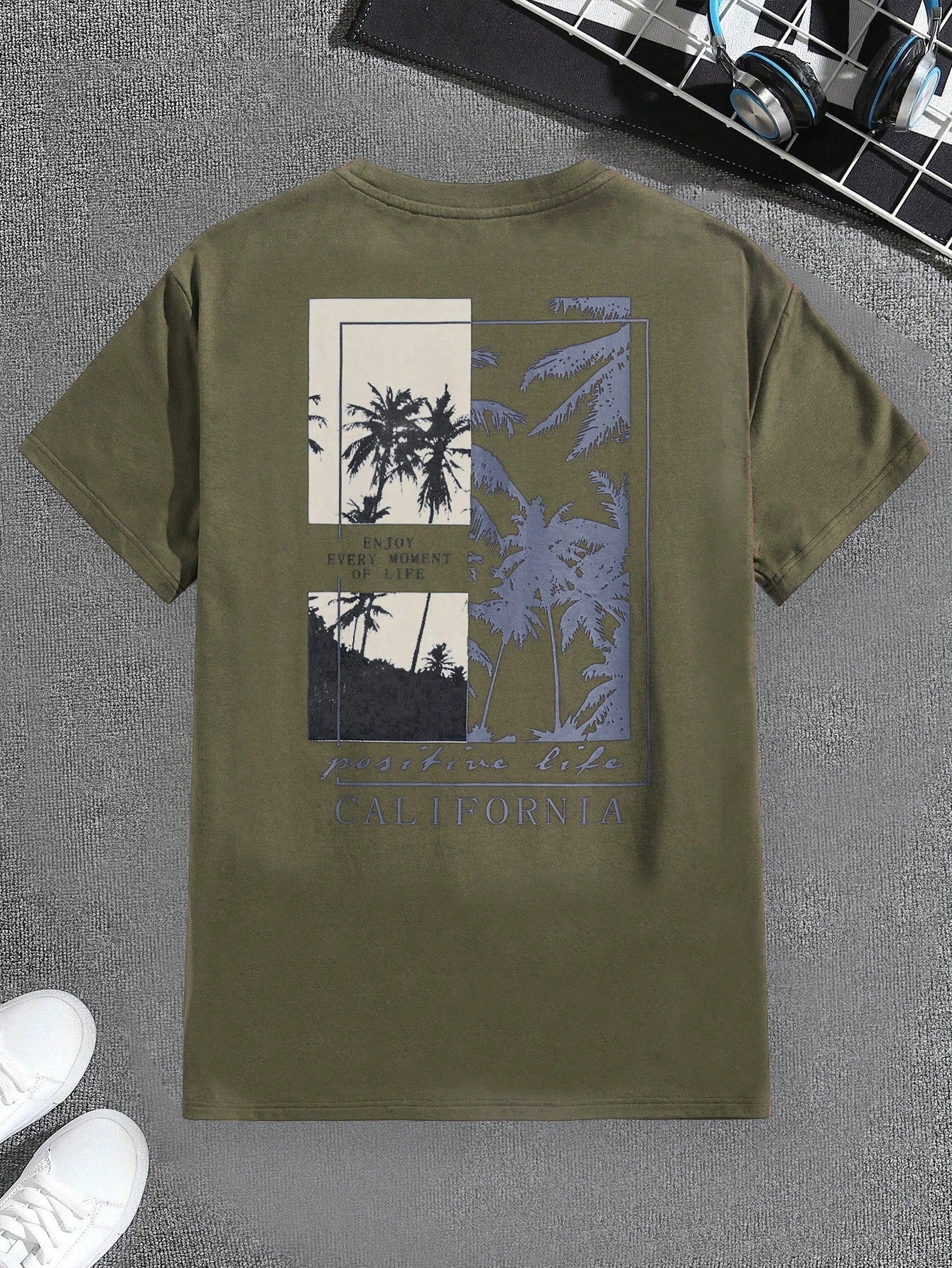 Manfinity VCAY Men T-Shirts Fit Crew Neck Short Sleeve Graphic Tee Palm Tree Casual Fashion Men Clothes Summer