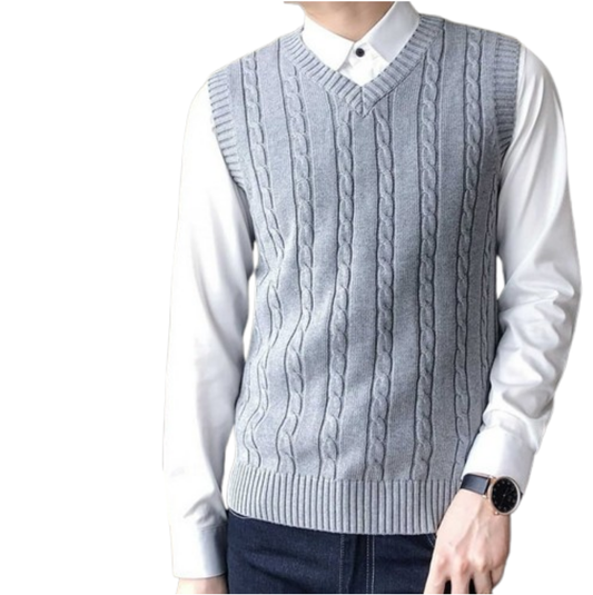 Men'S Cable Knit V Neck Relax Fit Sleeveless Knitwear Pullover Sweater Vest